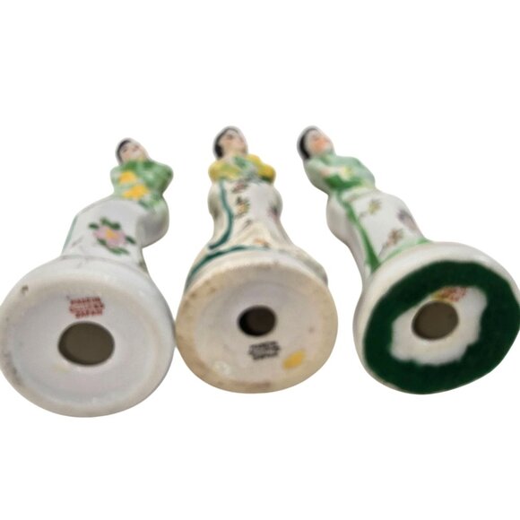 Occupied Japan Hand-Painted Porcelain Asian Lady Figurines Set Of 3 JE265 - Picture 7 of 9